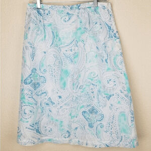 Pendleton Blue Paisley White Silk Blend Skirt Size 10 (6904)